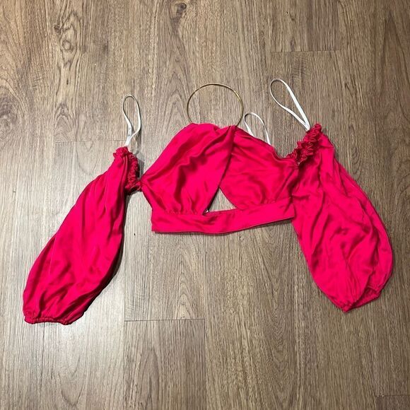 Lace the Label Eliana Pink Silk Crop Top Size S - Picture 3 of 7